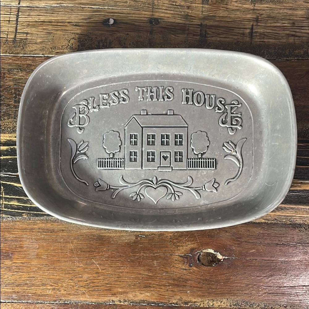 Bless This House display dish for wall/shelf - metal made in Mount Joy, PA USA